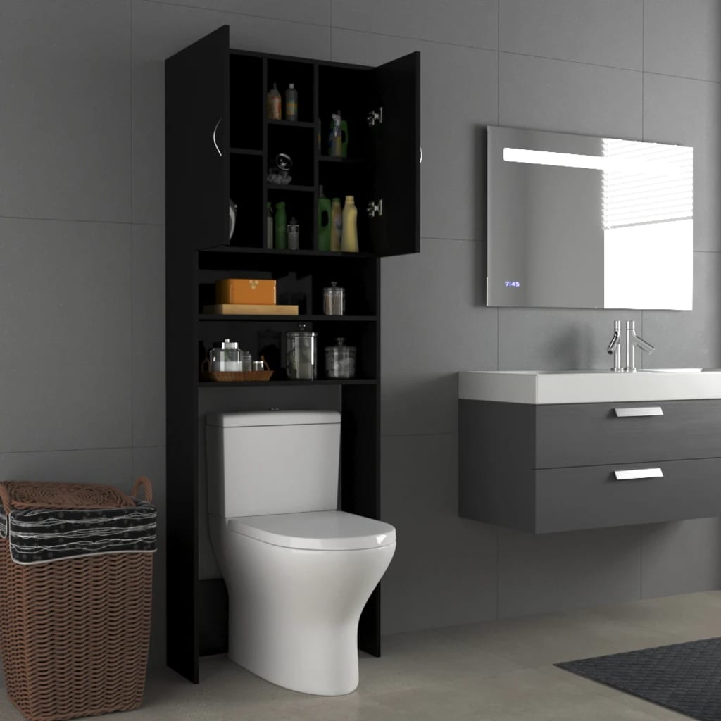 Wasmachinekast 64X25,5X190 Cm Hoogglans Zwart