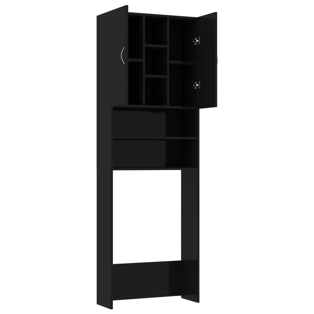 Wasmachinekast 64X25,5X190 Cm Hoogglans Zwart