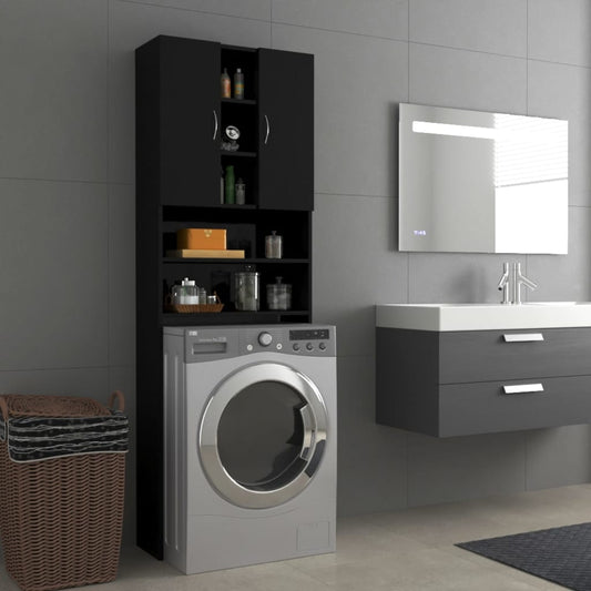 Wasmachinekast 64X25,5X190 Cm Hoogglans Zwart