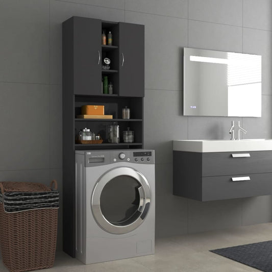 Wasmachinekast 64X25,5X190 Cm Hoogglans Grijs