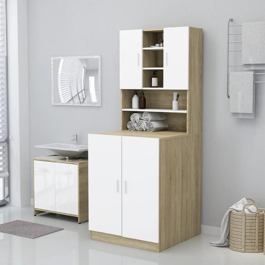 Wasmachinekast 71X71,5X91,5 Cm Wit En Sonoma Eikenkleurig