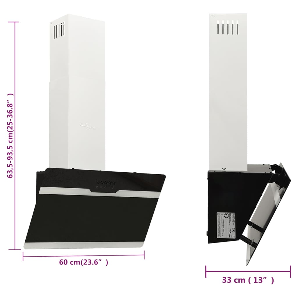 Wandafzuigkap 60 Cm Staal En Gehard Glas Zwart