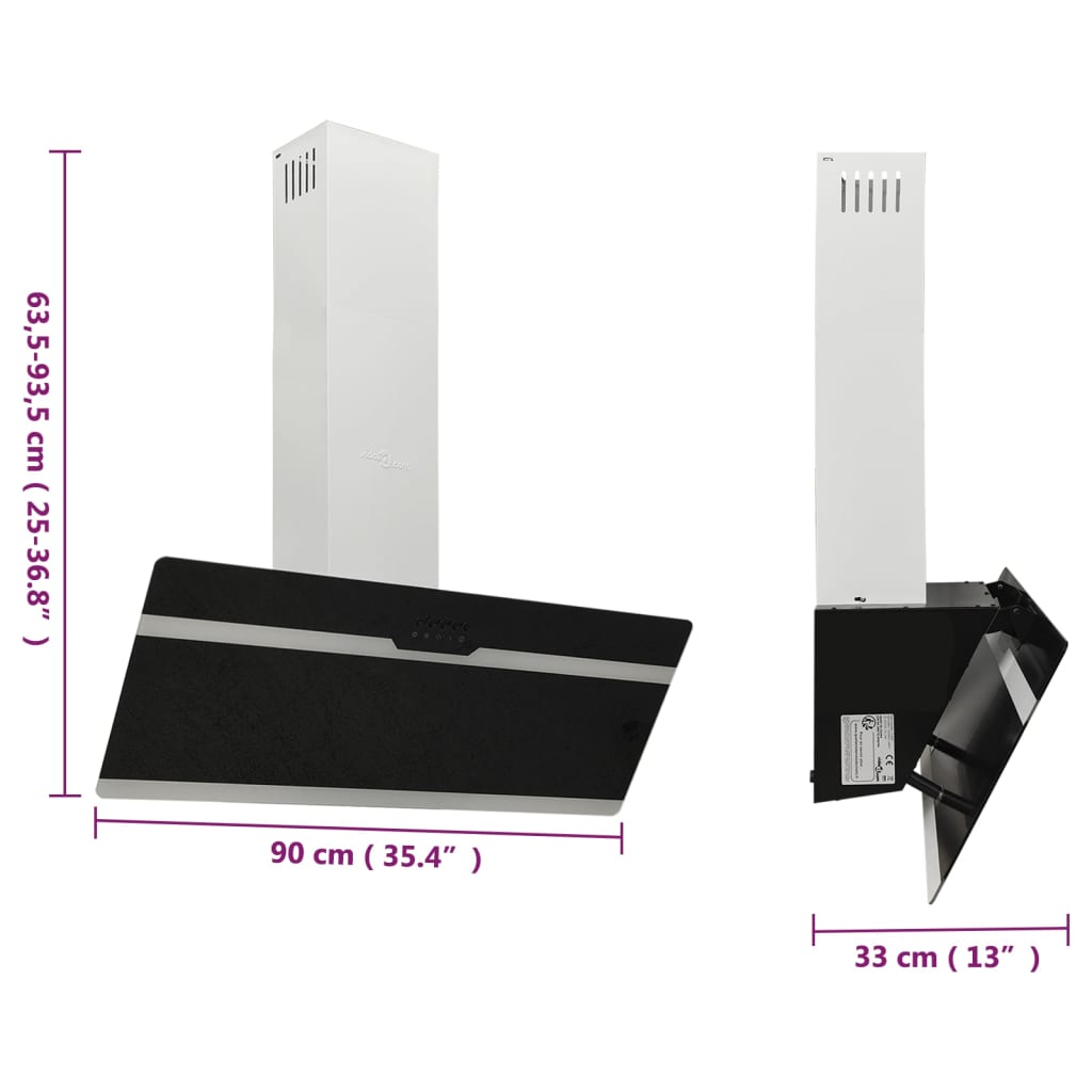 Wandafzuigkap 90 Cm Staal En Gehard Glas Zwart