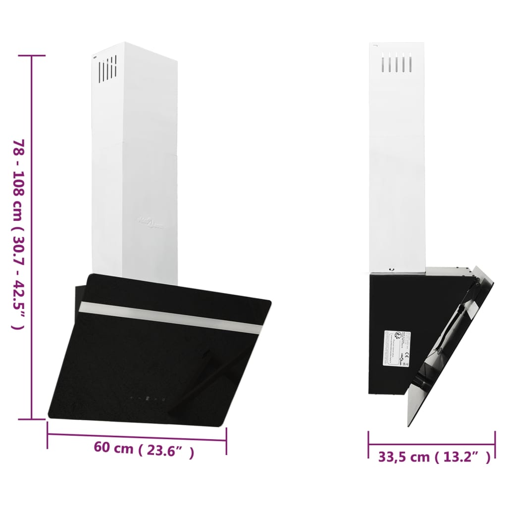 Wandafzuigkap 60 Cm Staal En Gehard Glas Zwart
