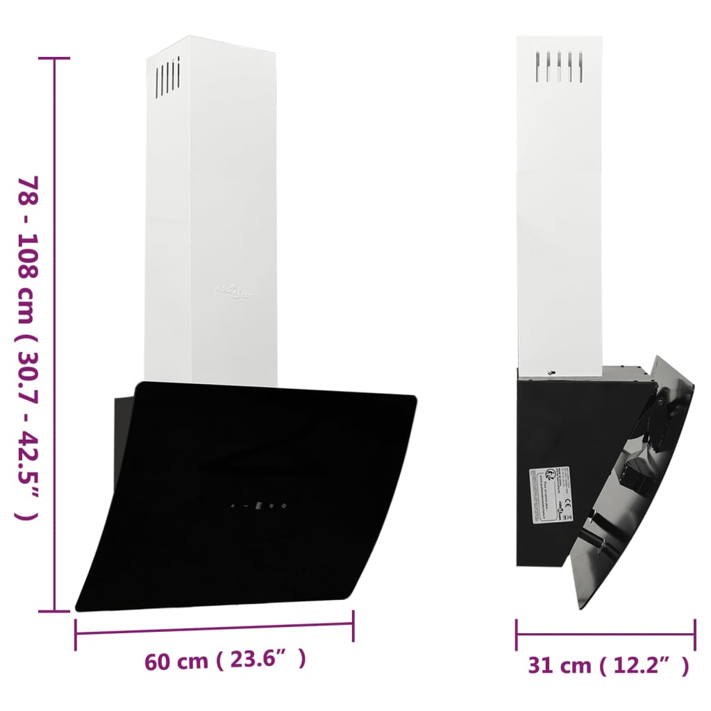 Wandafzuigkap 60 Cm Staal En Gehard Glas Zwart