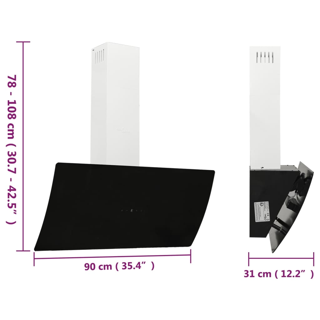 Wandafzuigkap 90 Cm Staal En Gehard Glas Zwart