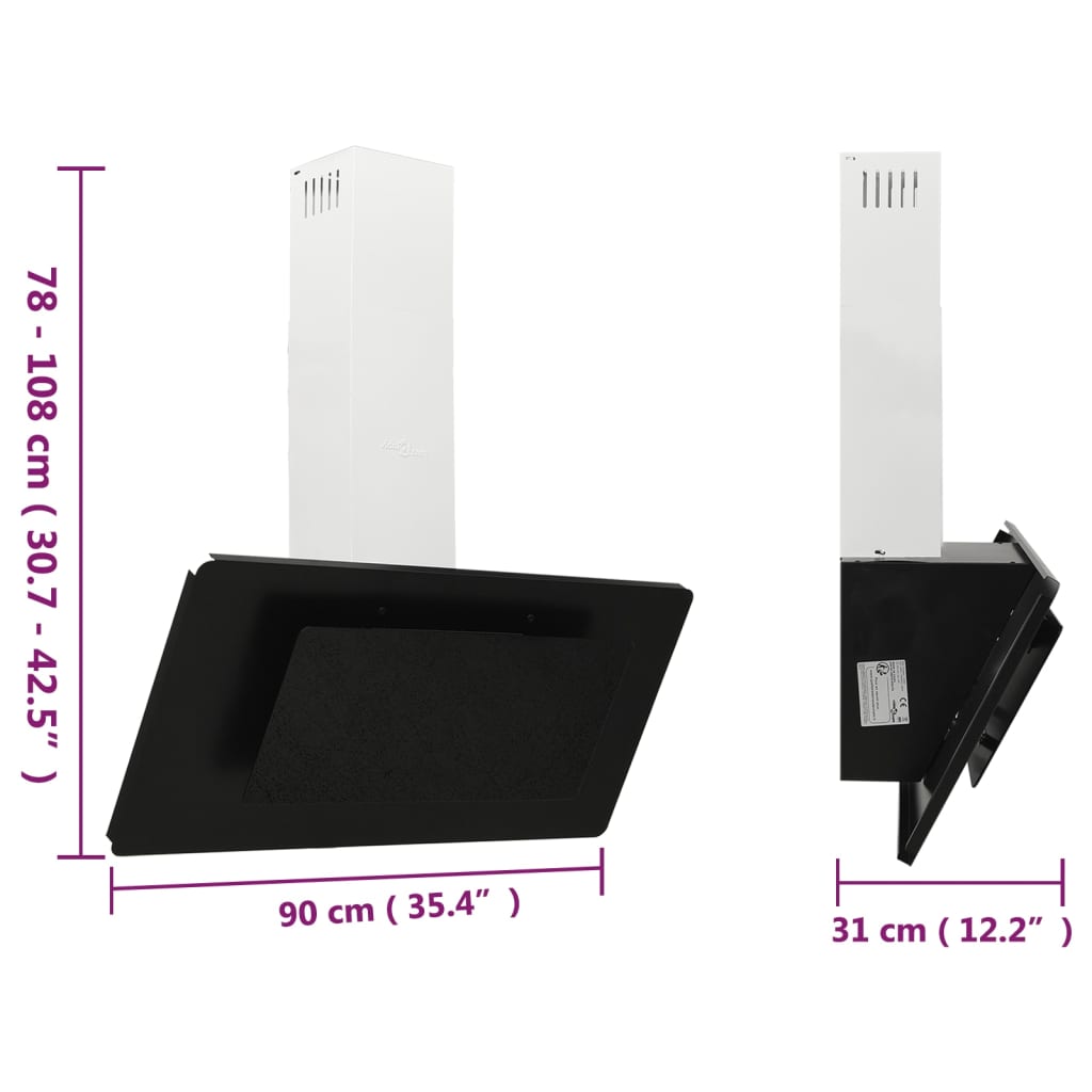 Wandafzuigkap 90 Cm Roestvrij Staal En Gehard Glas Zwart