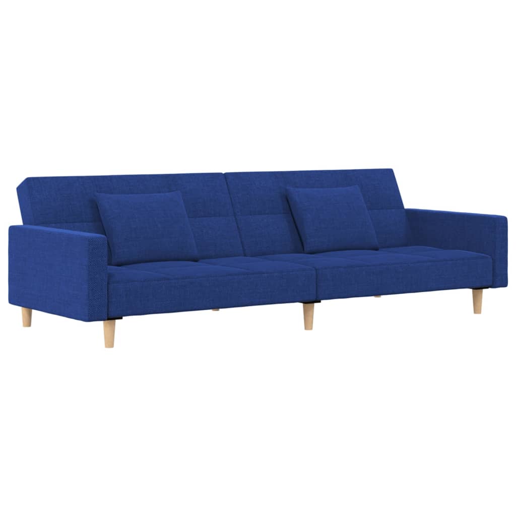 Slaapbank 2-Zits Met 2 Kussens En Voetenbank Stof Blauw