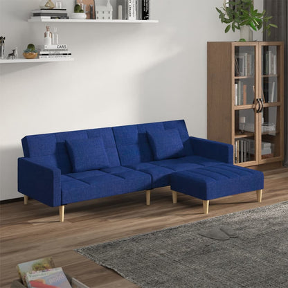 Slaapbank 2-Zits Met 2 Kussens En Voetenbank Stof Blauw