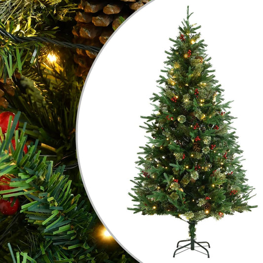 Kerstboom Met Led's En Dennenappels 195 Cm Pvc En Pe Groen