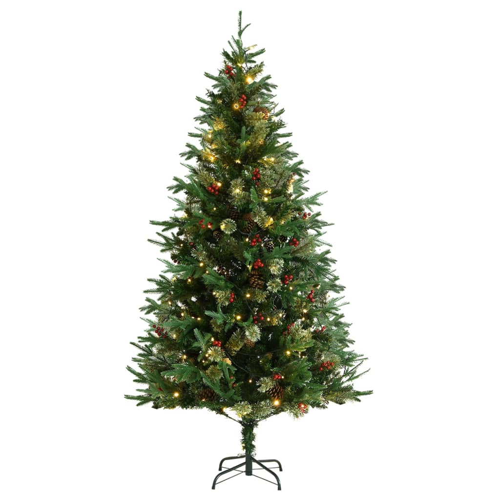 Kerstboom Met Led's En Dennenappels 195 Cm Pvc En Pe Groen
