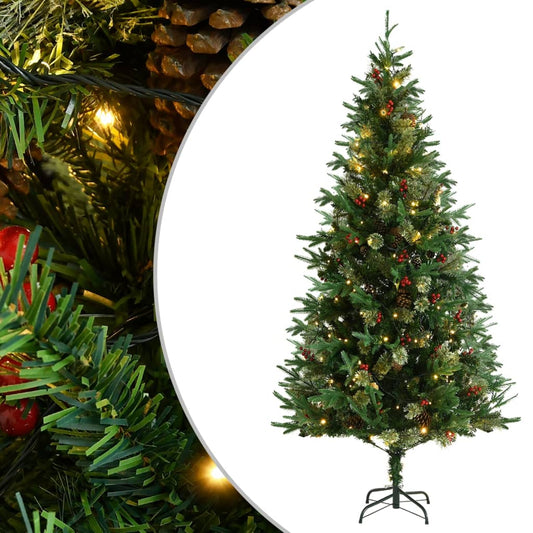 Kerstboom Met Led's En Dennenappels 225 Cm Pvc En Pe Groen