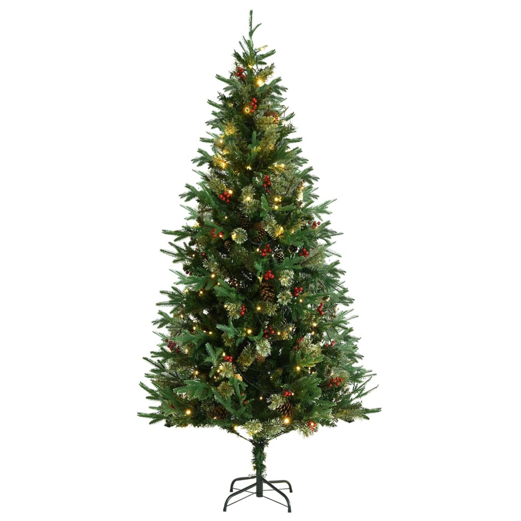Kerstboom Met Led's En Dennenappels 225 Cm Pvc En Pe Groen