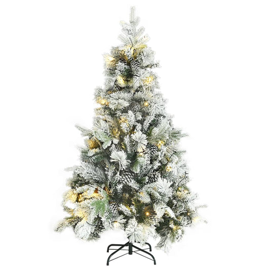 Kerstboom Met Led's, Dennenappels En Sneeuw 120 Cm Pvc En Pe
