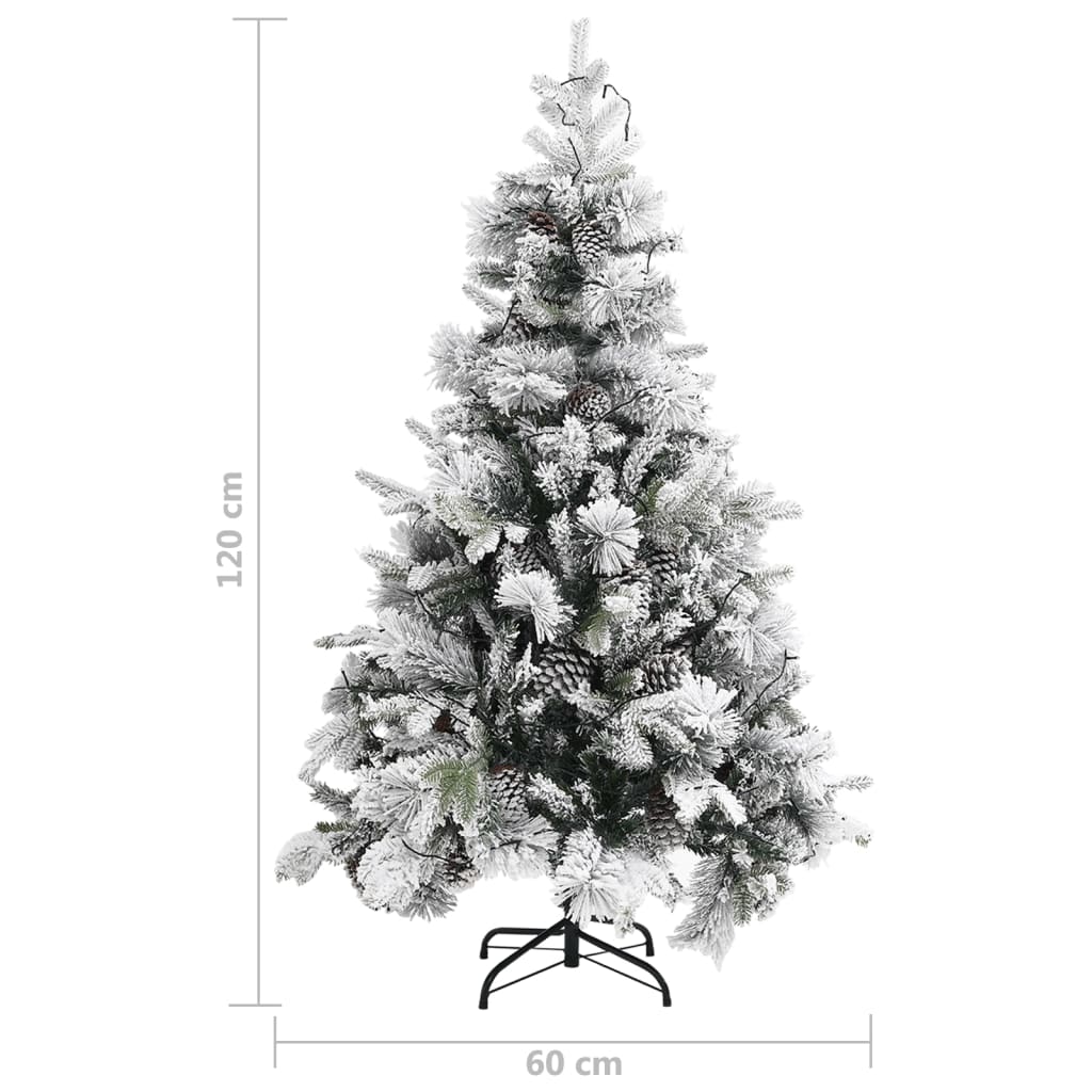 Kerstboom Met Led's, Dennenappels En Sneeuw 120 Cm Pvc En Pe