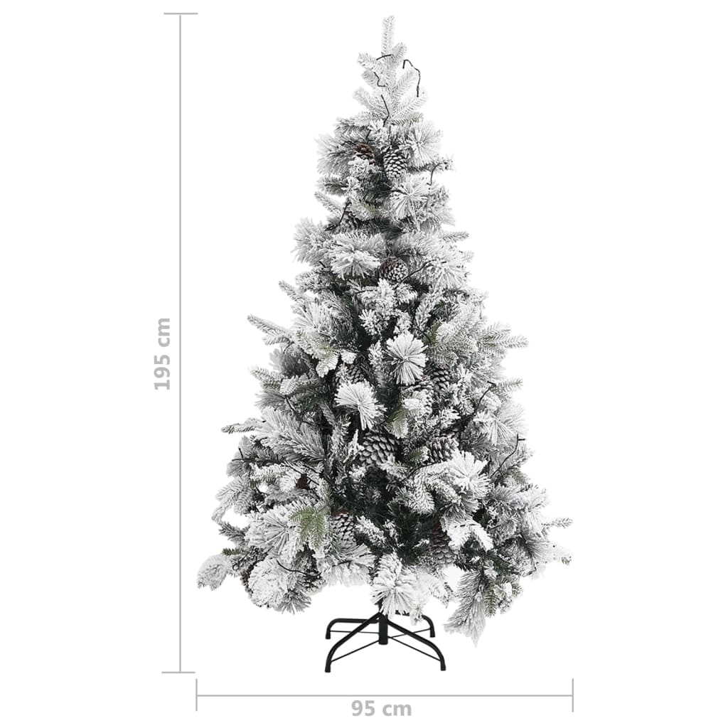 Kerstboom Met Led's, Dennenappels En Sneeuw 195 Cm Pvc En Pe
