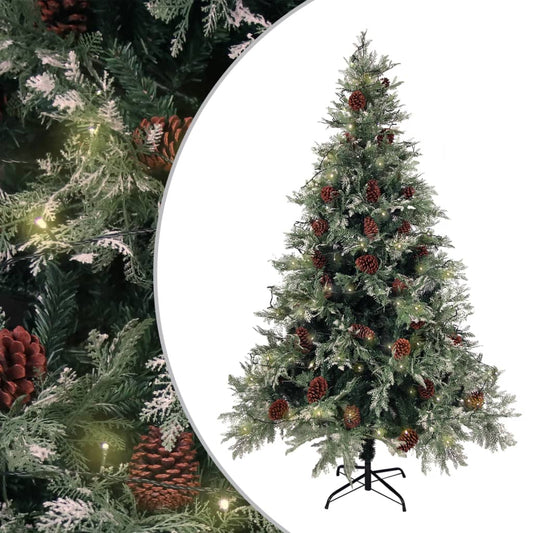 Kerstboom Met Led's En Dennenappels 120 Cm Pvc En Pe Groen Wit