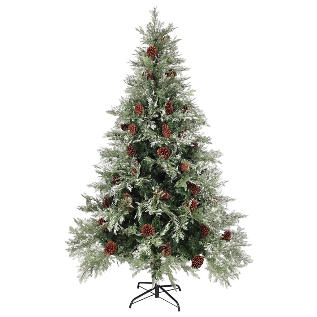 Kerstboom Met Led's En Dennenappels 120 Cm Pvc En Pe Groen Wit