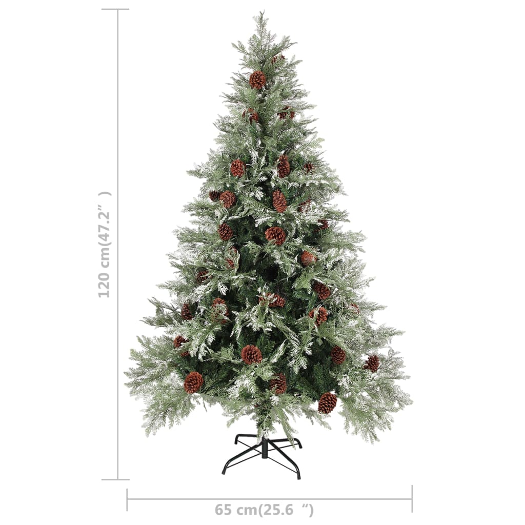 Kerstboom Met Led's En Dennenappels 120 Cm Pvc En Pe Groen Wit