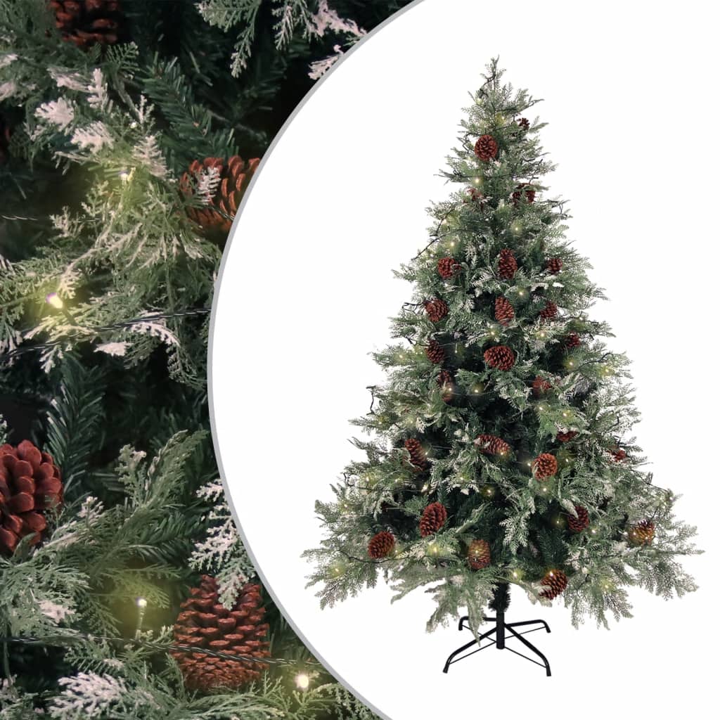 Kerstboom Met Led's En Dennenappels 150 Cm Pvc En Pe Groen Wit