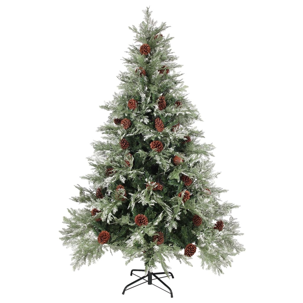 Kerstboom Met Led's En Dennenappels 150 Cm Pvc En Pe Groen Wit