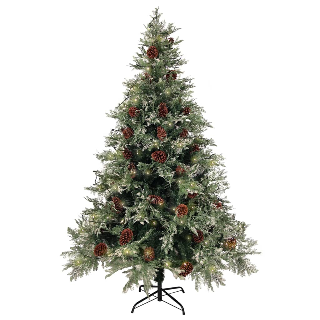 Kerstboom Met Led's En Dennenappels 150 Cm Pvc En Pe Groen Wit