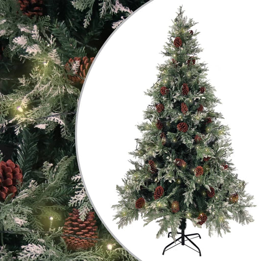 Kerstboom Met Led's En Dennenappels 195 Cm Pvc En Pe Groen Wit