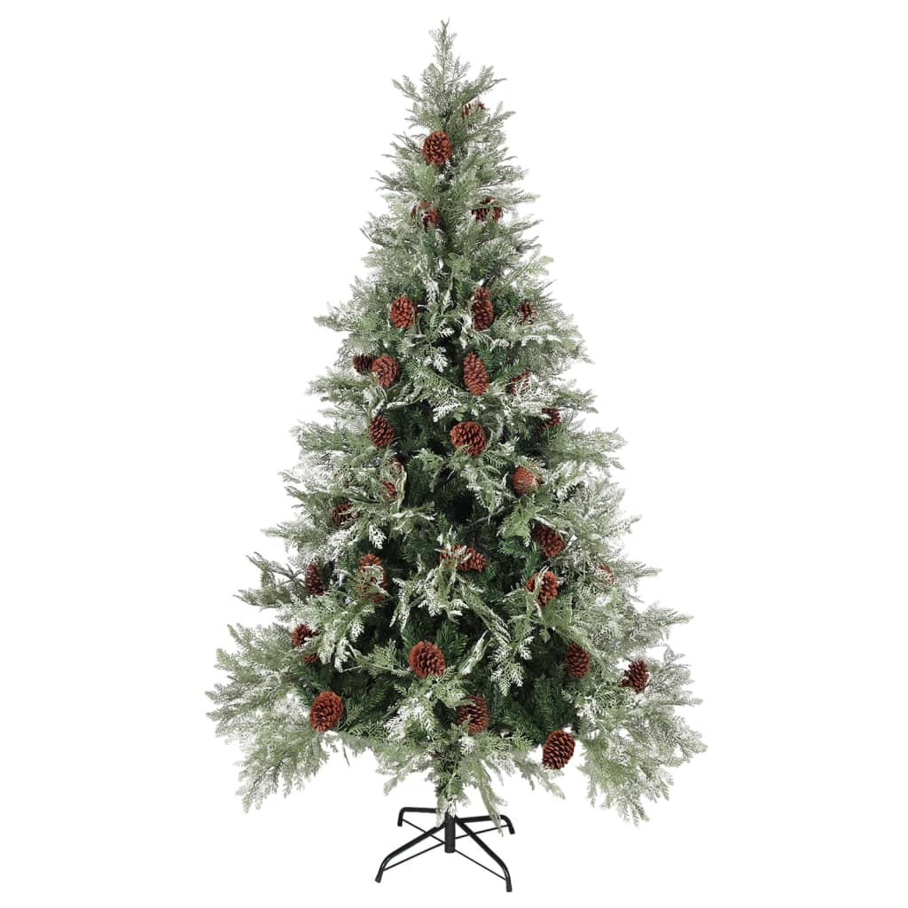 Kerstboom Met Led's En Dennenappels 195 Cm Pvc En Pe Groen Wit