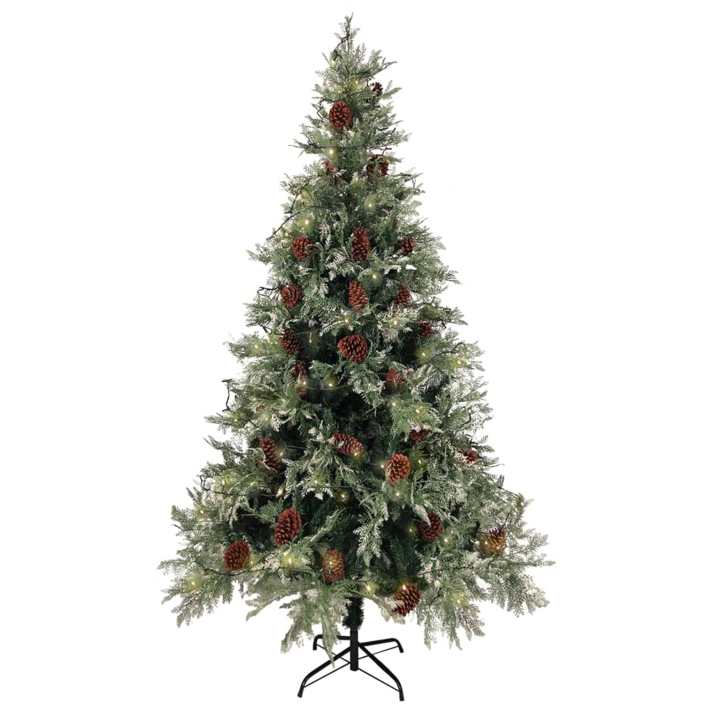 Kerstboom Met Led's En Dennenappels 195 Cm Pvc En Pe Groen Wit