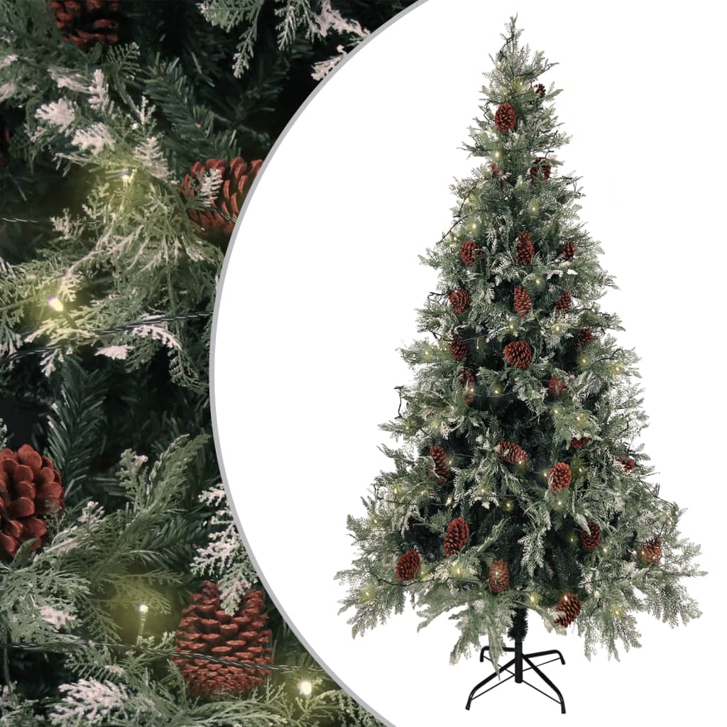 Kerstboom Met Led's En Dennenappels 225 Cm Pvc En Pe Groen Wit