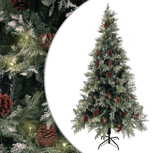 Kerstboom Met Led's En Dennenappels 225 Cm Pvc En Pe Groen Wit