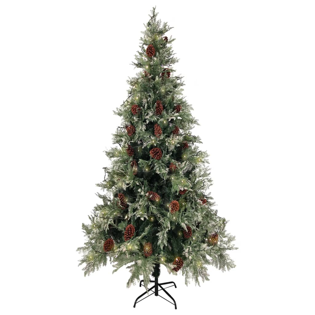 Kerstboom Met Led's En Dennenappels 225 Cm Pvc En Pe Groen Wit