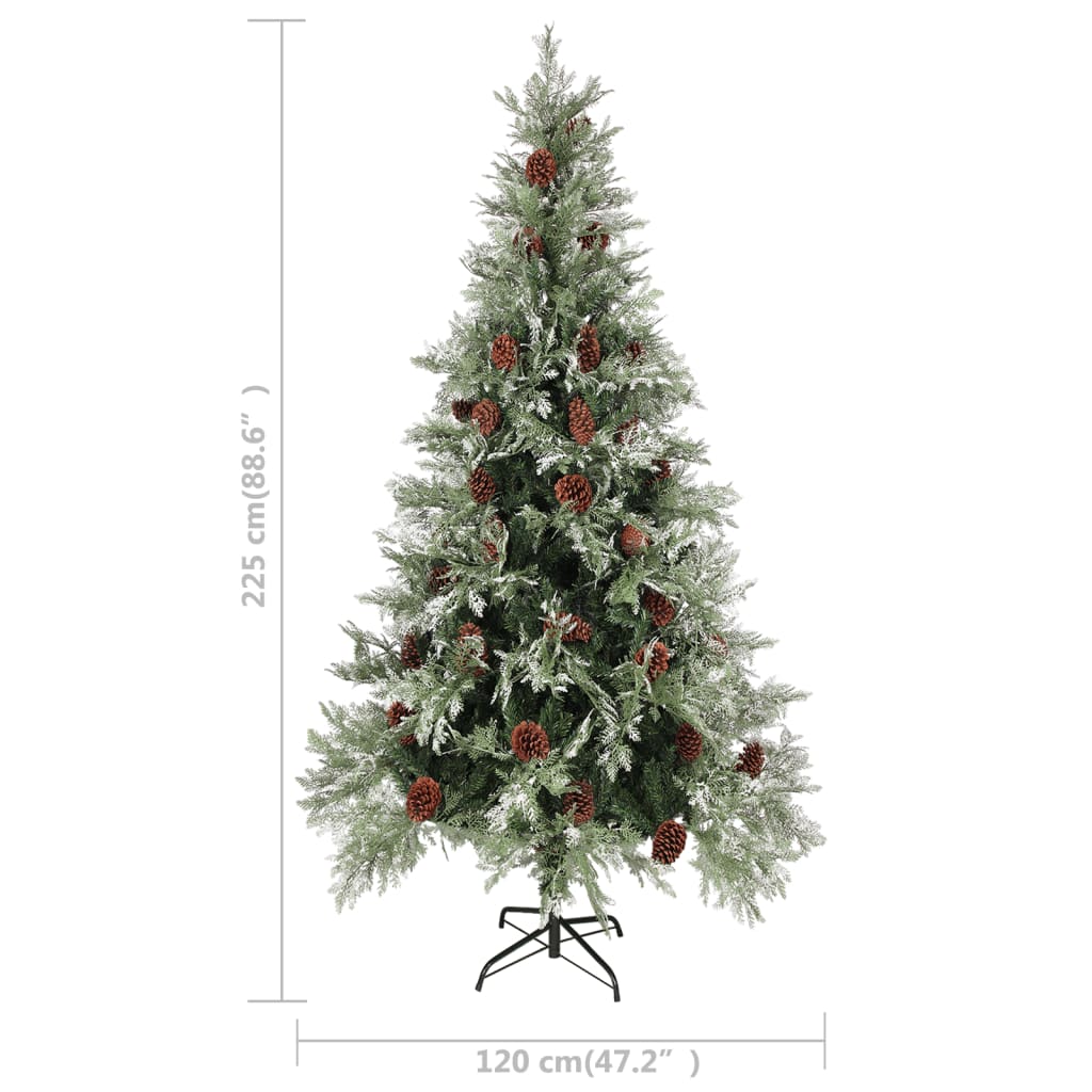Kerstboom Met Led's En Dennenappels 225 Cm Pvc En Pe Groen Wit