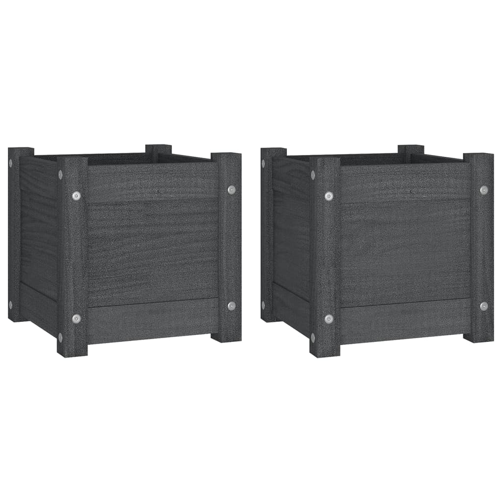 Plantenbakken 2 St 31X31X31 Cm Massief Grenenhout Grijs