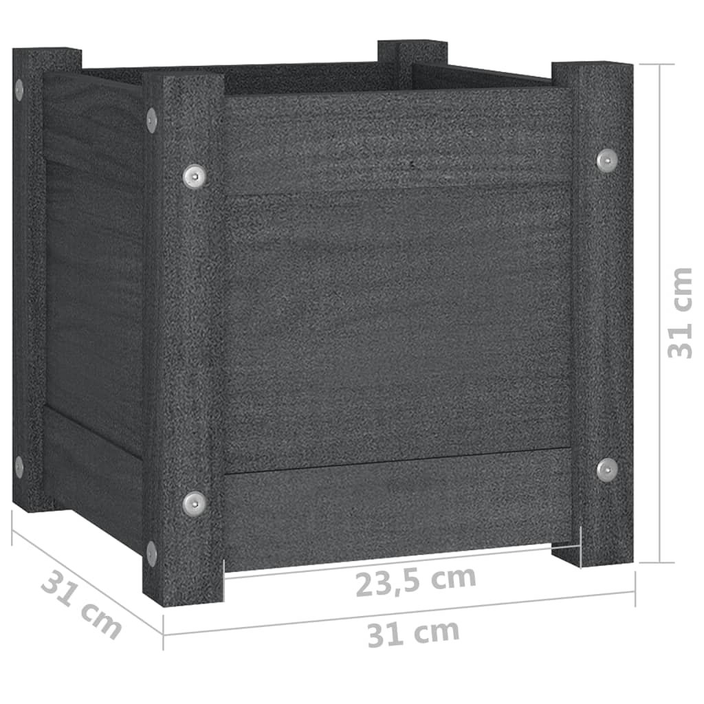 Plantenbakken 2 St 31X31X31 Cm Massief Grenenhout Grijs