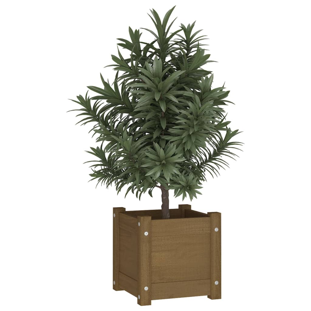 Plantenbak 31X31X31 Cm Massief Grenenhout Honingbruin