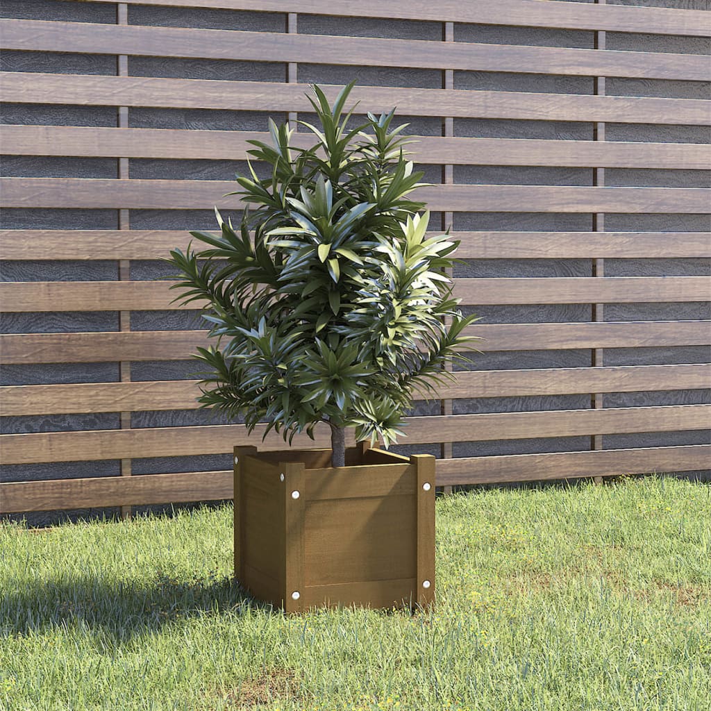 Plantenbak 31X31X31 Cm Massief Grenenhout Honingbruin