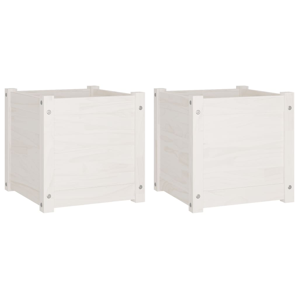 Plantenbakken 2 St 40X40X40 Cm Massief Grenenhout Wit