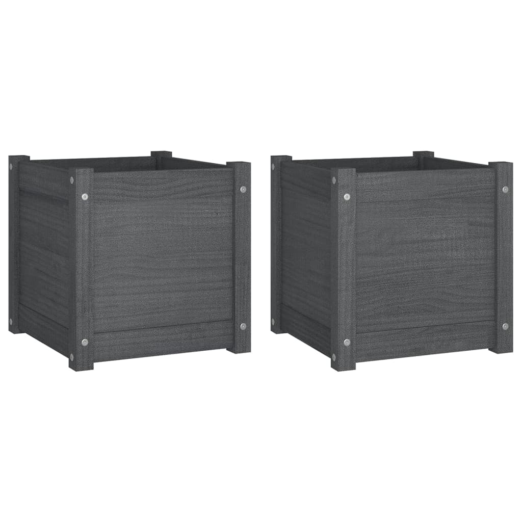 Plantenbakken 2 St 40X40X40 Cm Massief Grenenhout Grijs