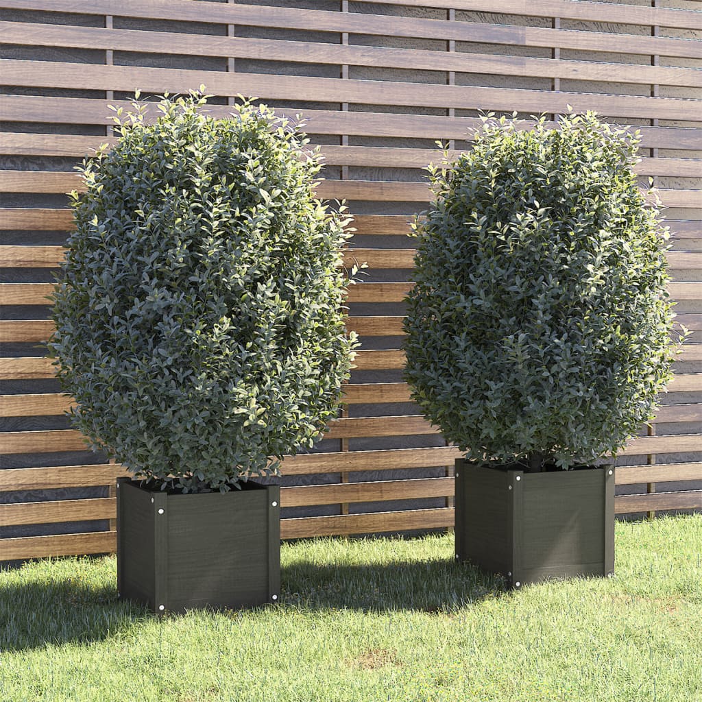 Plantenbakken 2 St 40X40X40 Cm Massief Grenenhout Grijs