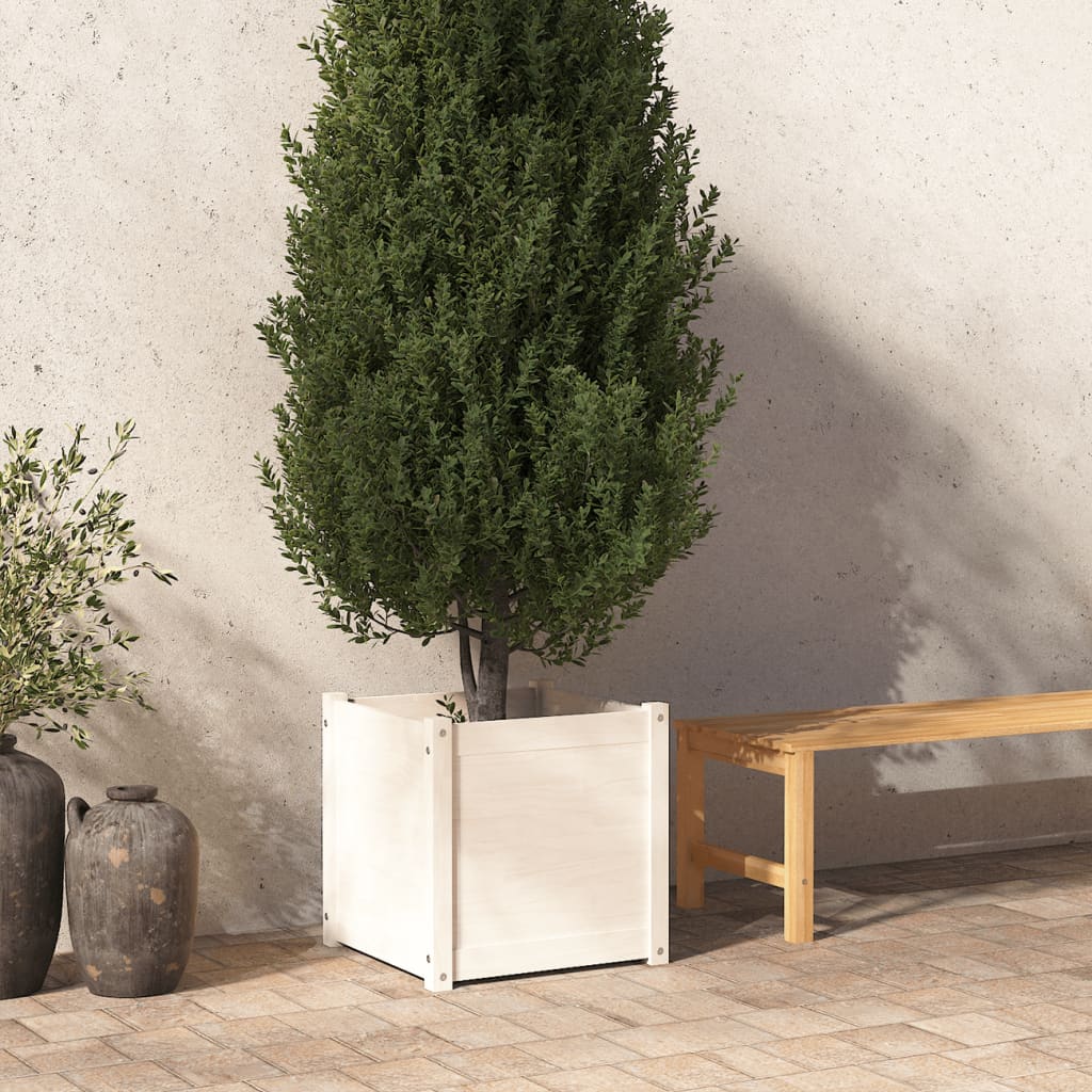 Plantenbak 50X50X50 Cm Massief Grenenhout Wit