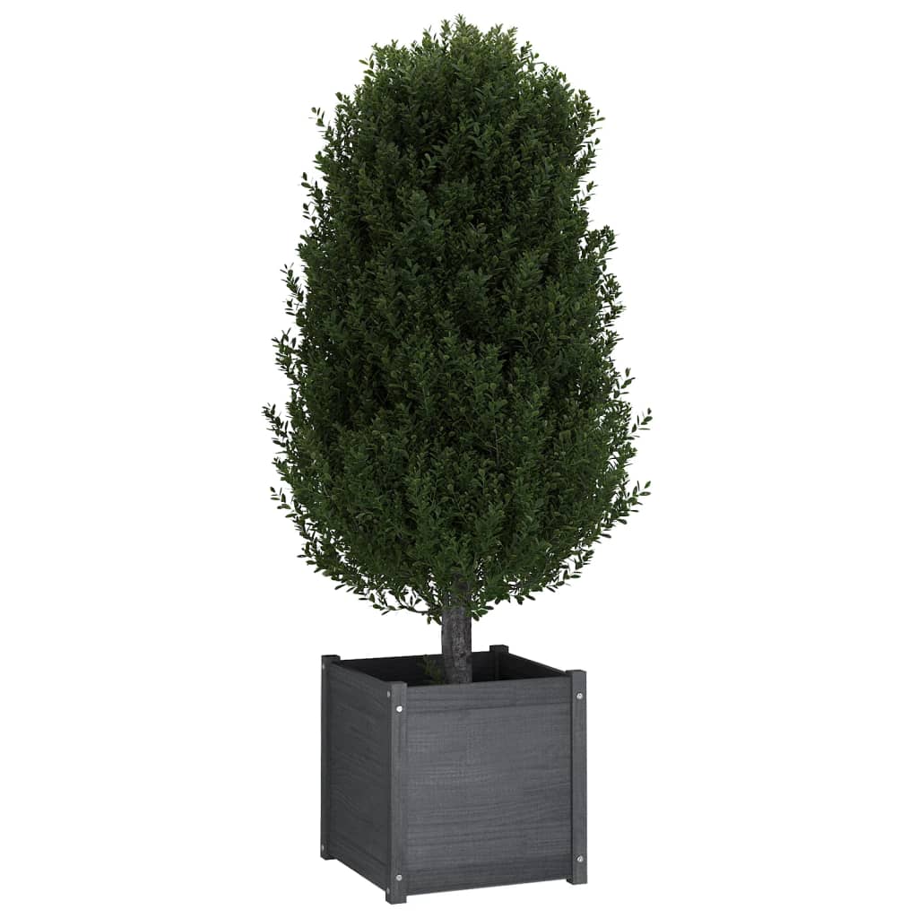 Plantenbakken 2 St 50X50X50 Cm Massief Grenenhout Grijs