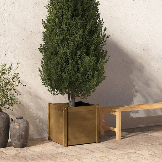 Plantenbak 50X50X50 Cm Massief Grenenhout Honingbruin