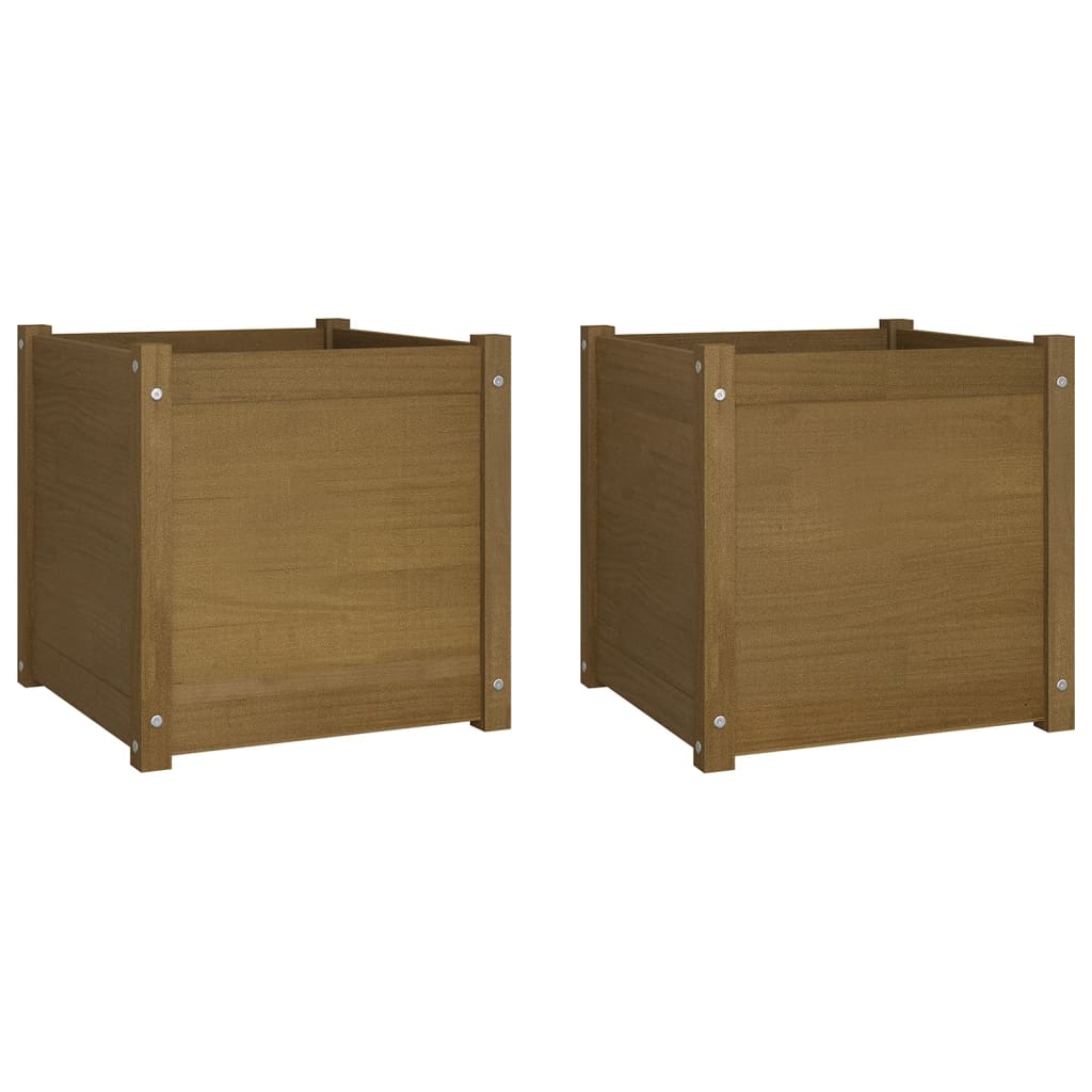 Plantenbakken 2 St 50X50X50 Cm Massief Grenenhout Honingbruin
