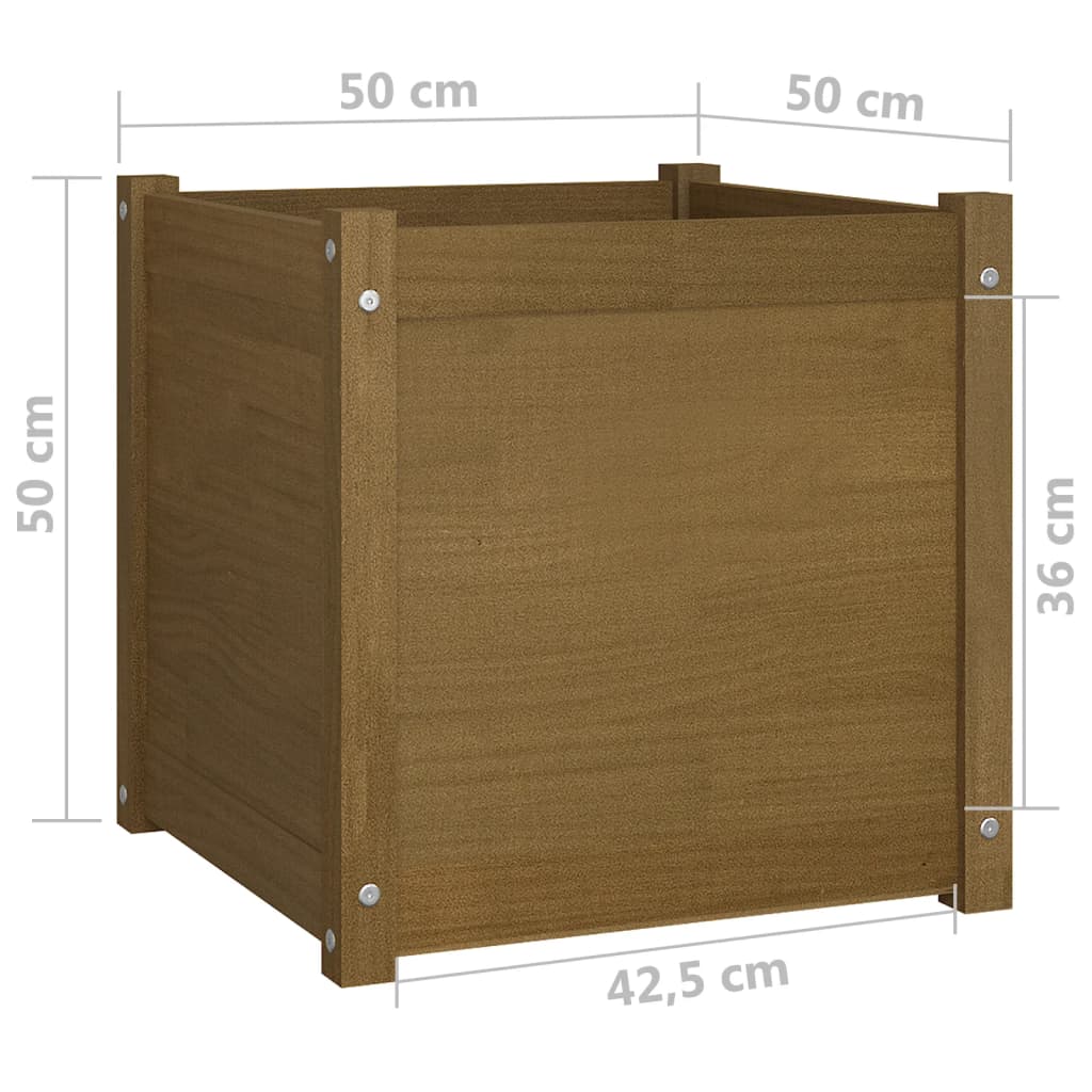 Plantenbakken 2 St 50X50X50 Cm Massief Grenenhout Honingbruin