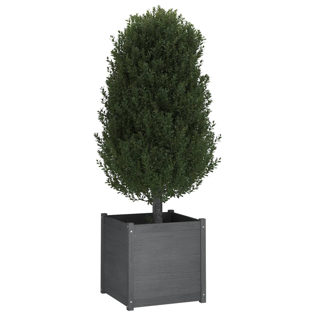 Plantenbak 60X60X60 Cm Massief Grenenhout Grijs