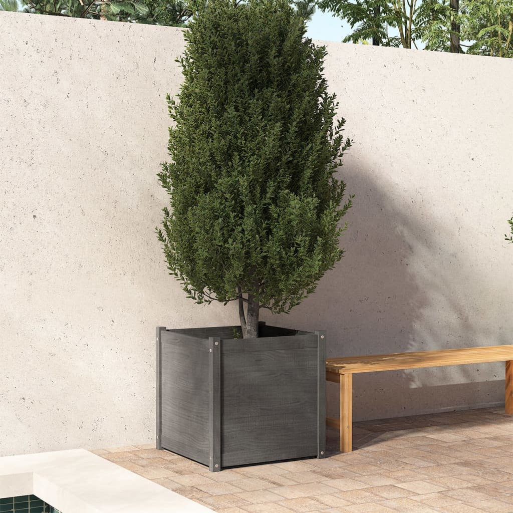 Plantenbak 60X60X60 Cm Massief Grenenhout Grijs