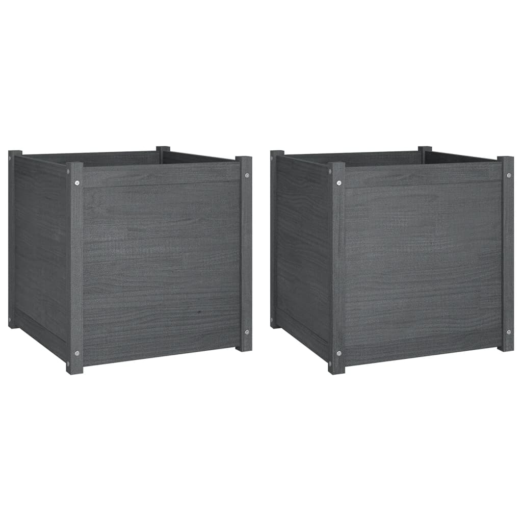 Plantenbakken 2 St 60X60X60 Cm Massief Grenenhout Grijs