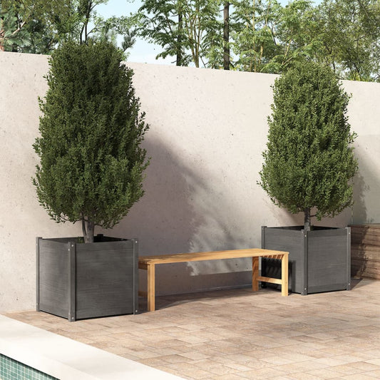 Plantenbakken 2 St 60X60X60 Cm Massief Grenenhout Grijs