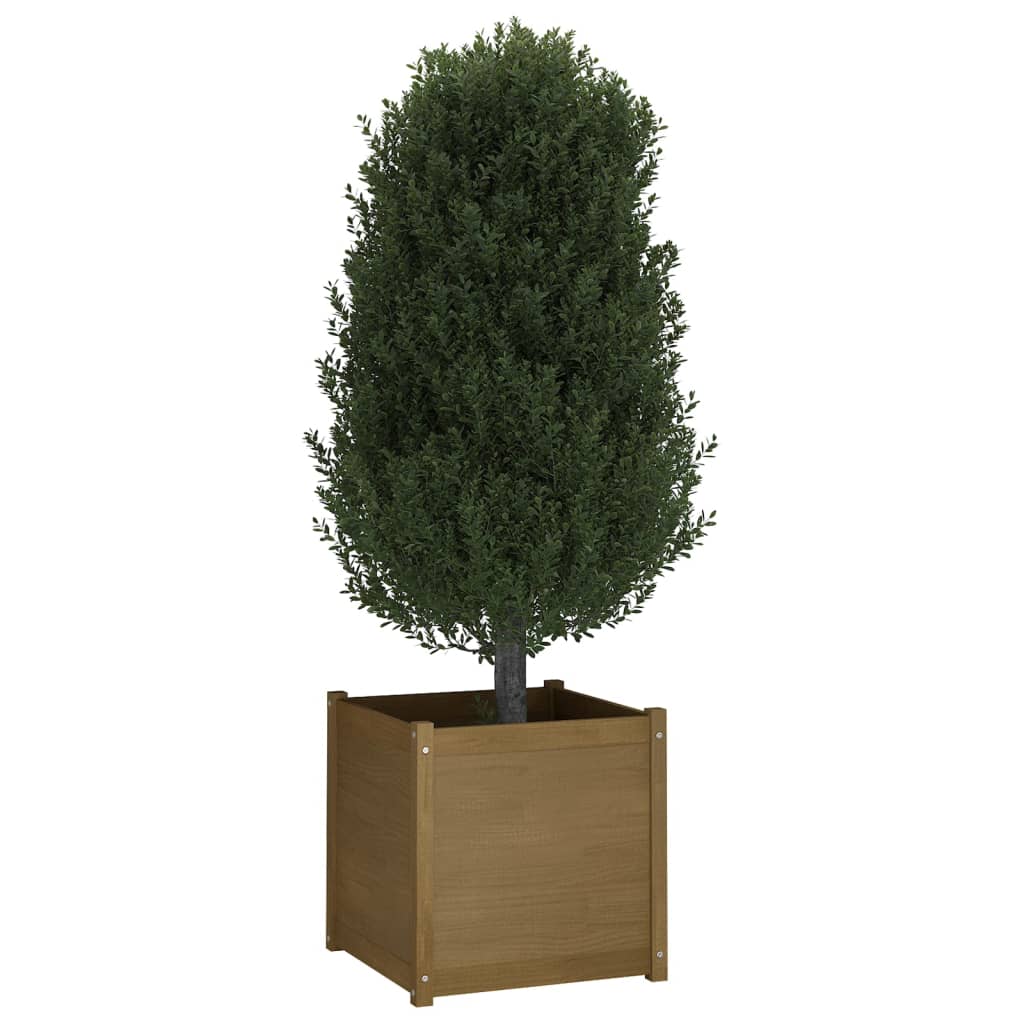 Plantenbak 60X60X60 Cm Massief Grenenhout Honingbruin
